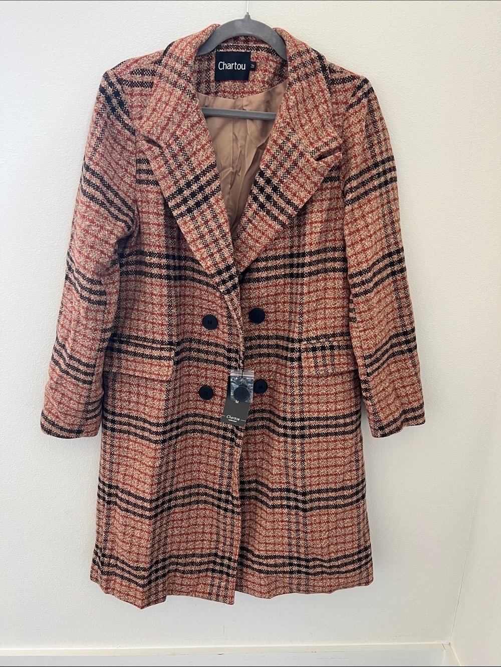 Women's Rust Plaid Double-Breasted Coat